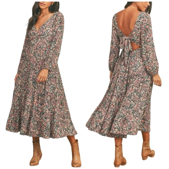 Dress Forum Dresses & Skirts - Dress Forum Floral Tie Back Tiered Long Sleeve Maxi Dress